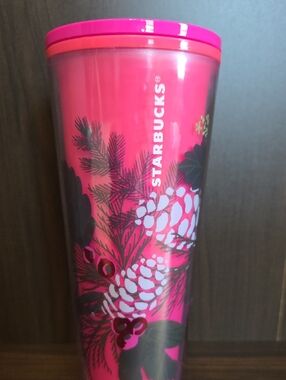 Starbucks 2021 Holiday PINK Pine Design Tumbler 24 oz. (No Straw)
